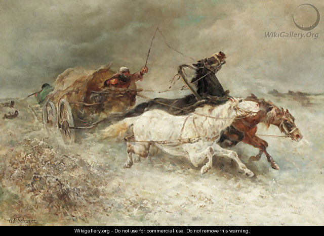 Wallachian wagon under attack - Adolf Schreyer