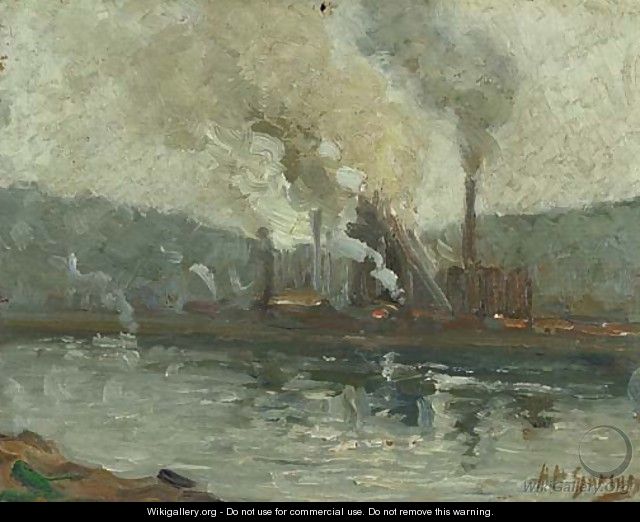 Factories Along the River two works - Aaron Harry Gorson
