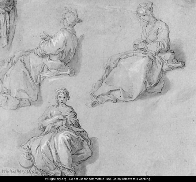 Three Studies of a seated young Girl - Abraham Bloemaert