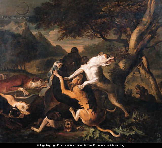 Hounds bringing down a bear - Abraham Danielsz Hondius