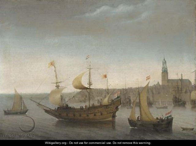 A view of Vlissingen with shipping - Abraham de Verwer