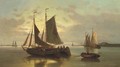 Barges on the Scheldt at dusk - Abraham Hulk Snr