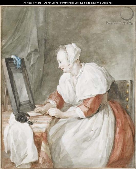 A woman seated at a dressing table - Aert Schouman