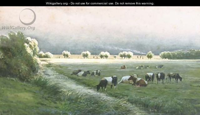 Cows in a polder landscape - Pieter Louis Hoedt