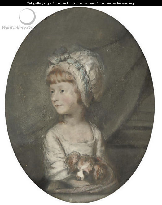 Portrait of a young girl with her dog - (after) Hugh Douglas Hamilton