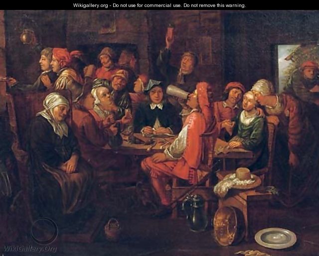 Figures making merry in an inn - (after) Hubert Van Ravesteijn