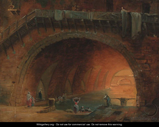 Washerwomen at an aqueduct - (after) Hubert Robert
