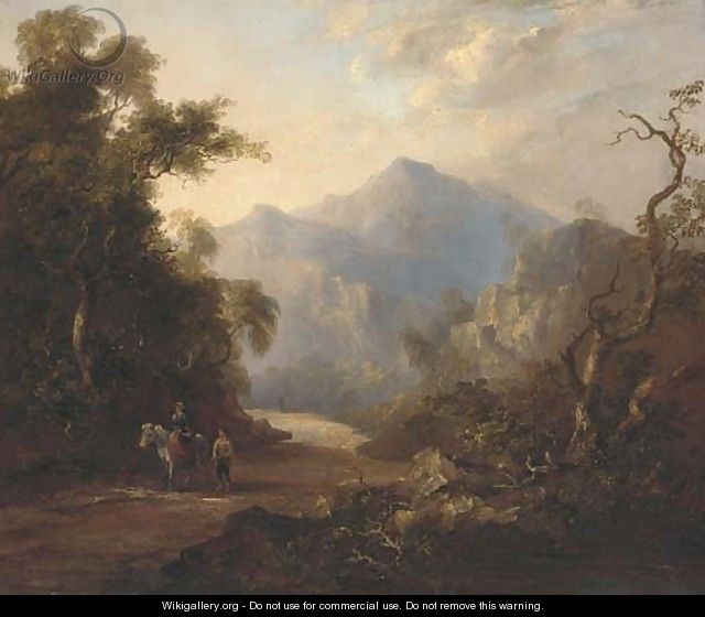 Figures on a beaten track in a mountainous landscape - (after) Horatio McCulloch