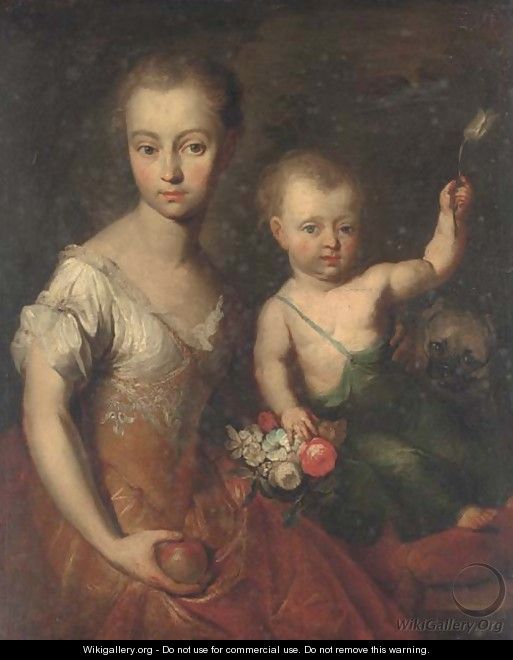 Double portrait of a girl and a boy - (after) Heroman Van Der Mijn