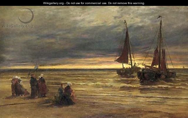 Figures on the shore waiting for the catch - Jacob Henricus Maris