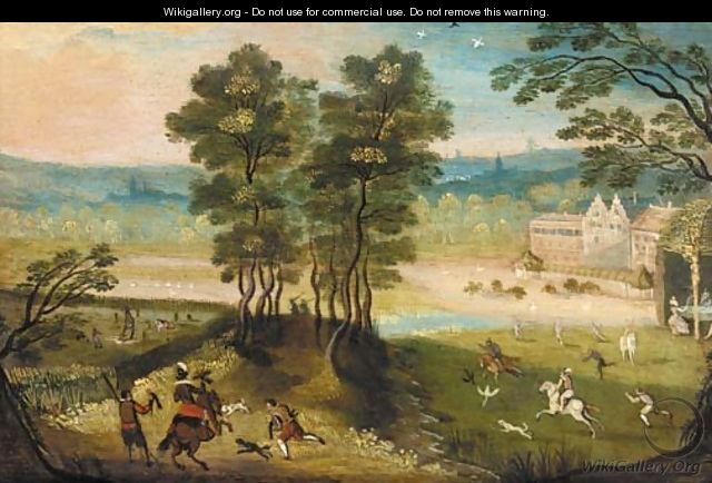 A hunting party in a landscape - (after) Jacob Grimmer
