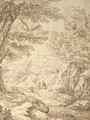 A rocky landscape with figures on a path - (after) Jacob Esselens