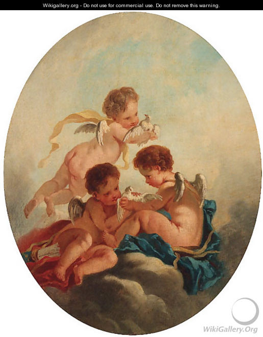 Putti disporting with doves - (after) Jacob De Wit