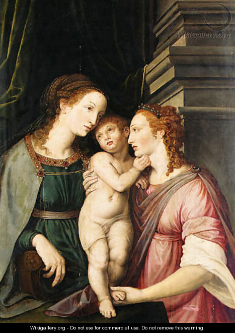 The Virgin and Child adored by a female saint - (after) Jacob De Backer