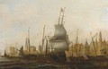 Three Masters and other vessels moored at a quay - (after) Jacob Adriaensz. Bellevois