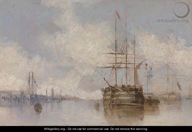 Warships at anchor - (after) Isaac Walter Jenner