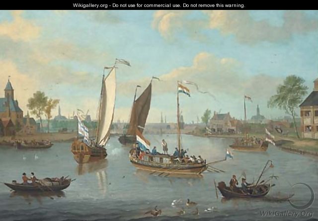The river Amstel, looking towards the Hooge Sluis, a view of Amsterdam beyond - (after) Jacobus Storck