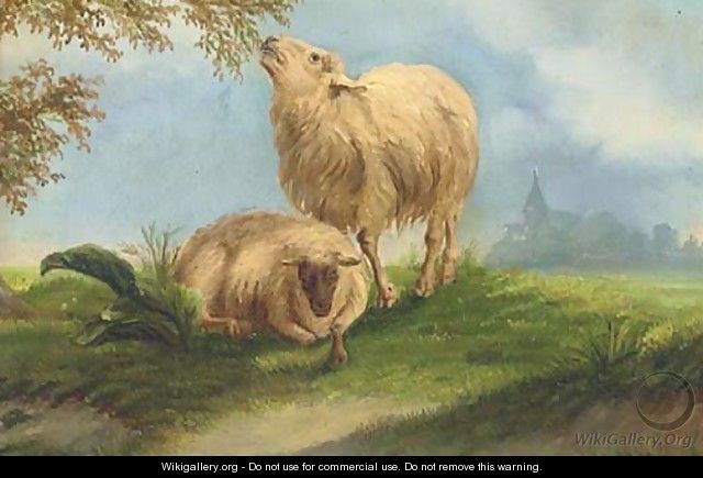 Sheep in a landscape - (after) Jacob Van Dieghem