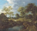 A wooded river landscape with travellers on a track by a hamlet - (follower of) Ruisdael, Jacob I. van