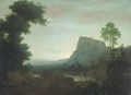 An extensive mountainous landscape with the Flight from Egypt - (after) Jakob Philippe Hackert