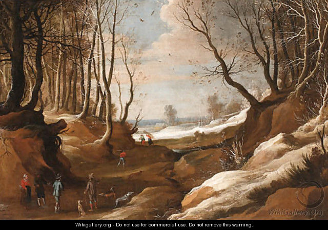 A winter Landscape with Faggot Gatherers and Travellers on a Path - (after) Jacques Foucquieres