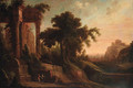 An Italianate landscape with figures by a ruined classical temple - (after) Jacques D' Arthois