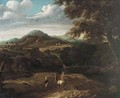 A wooded mountainous landscape with travellers on a track - (after) Jacques D' Arthois