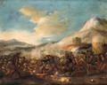 An Infantry Battle in a mountainous Landscape - (after) Jacques (Le Bourguignon) Courtois