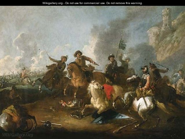 A cavalry skirmish - (after) Jacques (Le Bourguignon) Courtois