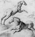Study of two horses jumping - (after) Giulio Pippi, Called Giulio Romano