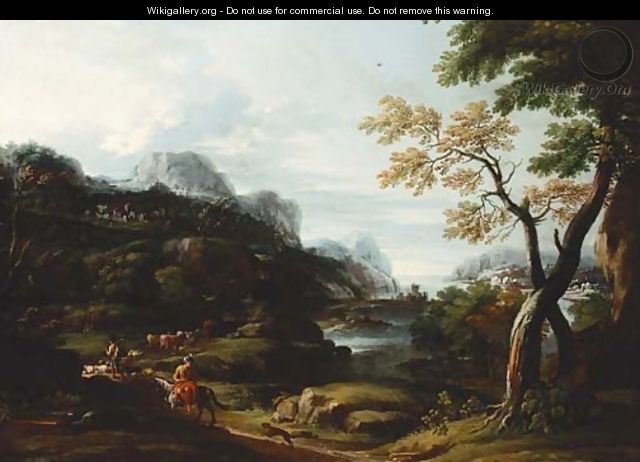 An Italianate landscape with drovers and cattle on a track - (after) Giovanni Francesco Grimaldi