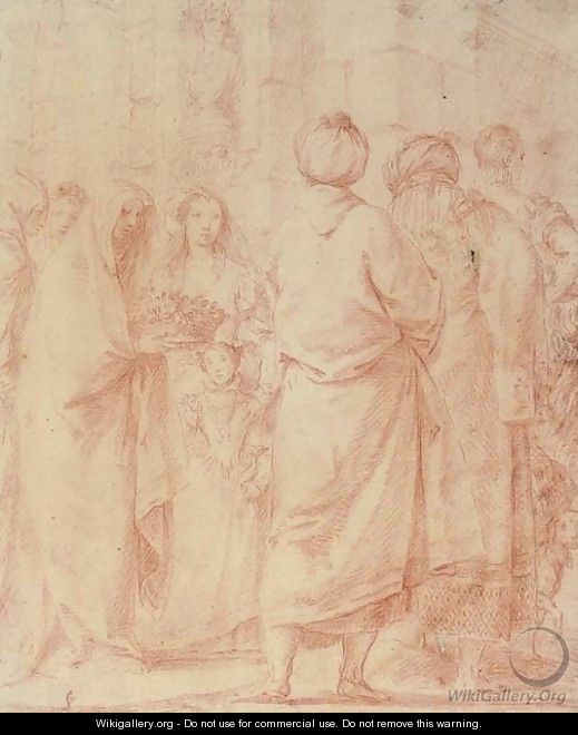 A procession of veiled women, orientals and a young man, before a bust of Tiberius - (after) Giovanni Domenico Tiepolo