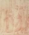 A procession of veiled women, orientals and a young man, before a bust of Tiberius - (after) Giovanni Domenico Tiepolo