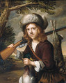 A portrait of a youth, standing three quarter length in a landscape, holding a dead duck and a rifle - (attr. to) Flinck, Govaert