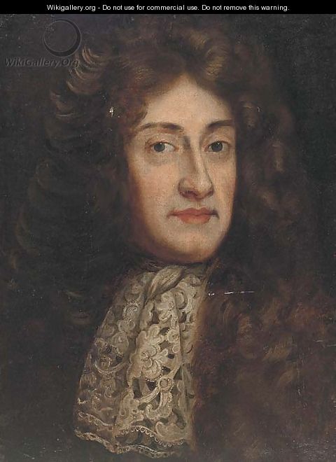 Portrait of a gentlman, bust-length, in a full wig and lace tie - (after) Kneller, Sir Godfrey