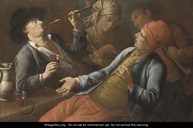 Peasants drinking and smoking in an interior - (after) Giuseppe Bonito
