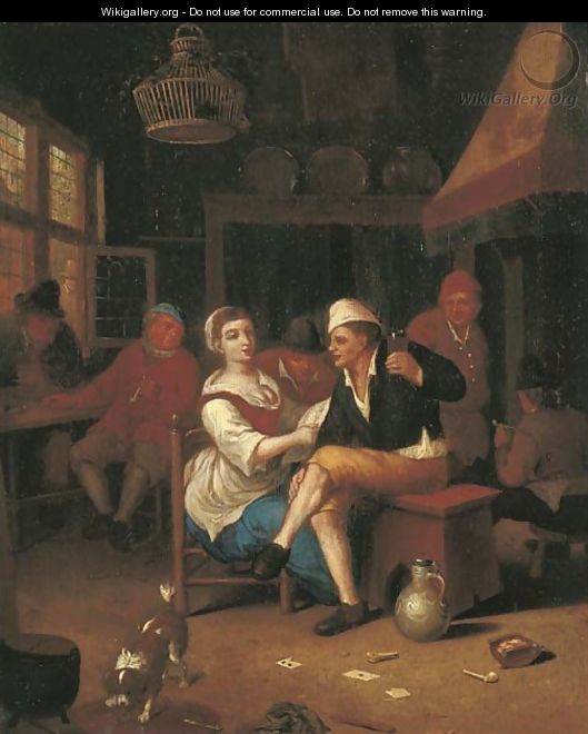 Peasants making merry in an interior - (after) Hendrik Carree