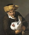 A poulterer in a fur hat holding a hen and a basket - (after) Hendrick Bloemaert