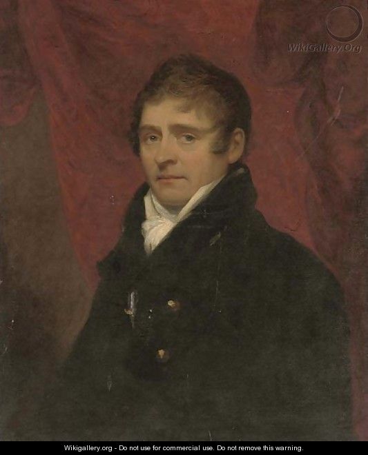 Portrait of Archibald Little of Shabden Park, Surrey, bust-length, in a black coat before a red curtain - (after) Howard, H.