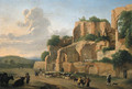 The Palatine Hill seen from the Circus Maximus with drovers, livestock and other figures - (after) Hendrik Frans Van Lint