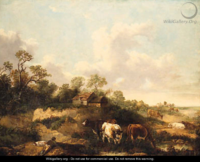 A Drover And Cattle Resting In A Wooded Landscape - (after) George Morland