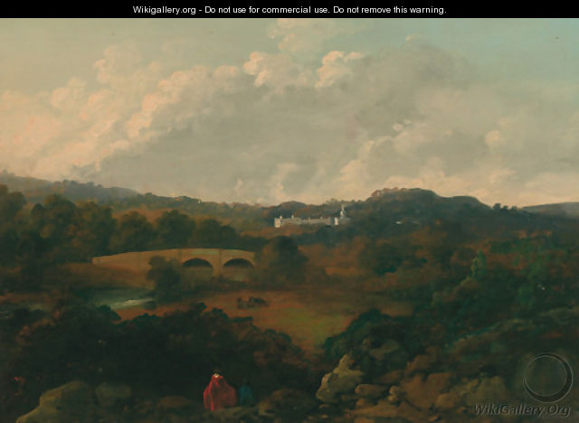 An extensive landscape with a country house beyond and figures in the foreground - (after) George Cubitt