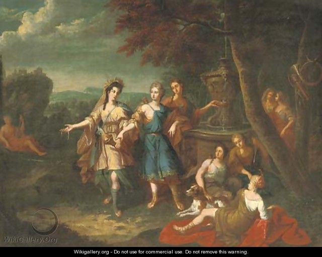 Diana and her nymphs by a fountain - (after) Gerard Hoet