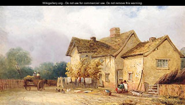 Children Before A Cottage With A Horse And Cart Beyond - (after) Georgina Lara