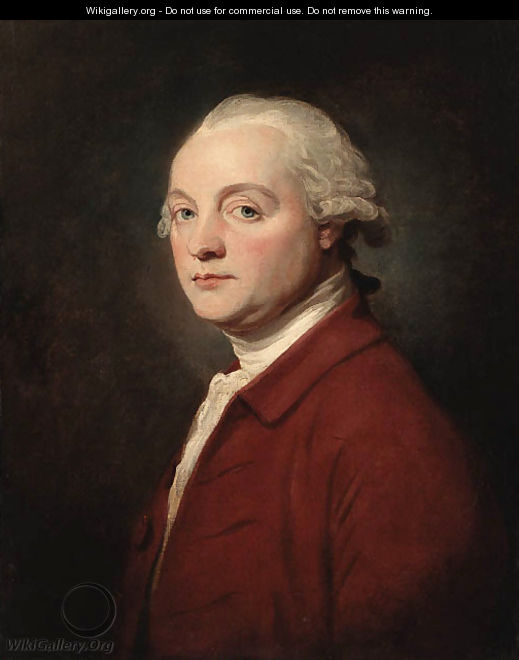 Portrait of a Gentleman said to be John Kenwick, half length, wearing a red jacket - (after) Romney, George