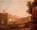 The Roman Forum with figures amongst ruins - (after) Giacomo Van Lint