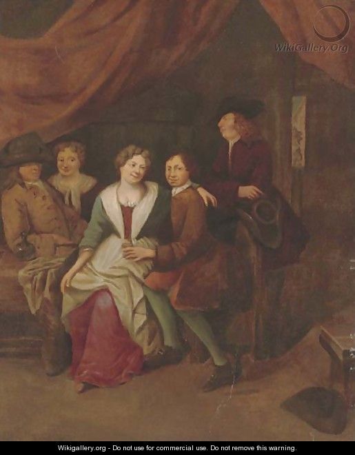 Elegant company courting in an interior - (after) Gerrit Lundens