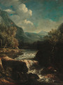 An Italianate rocky river landscape with travellers on a track - Circle Of(after) Giovanni Battista Busieri