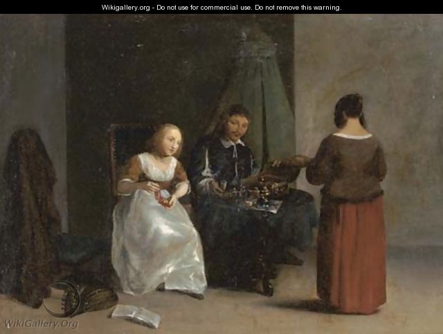 A jewellery seller in an interior - (after) Gillis Van Tilborgh