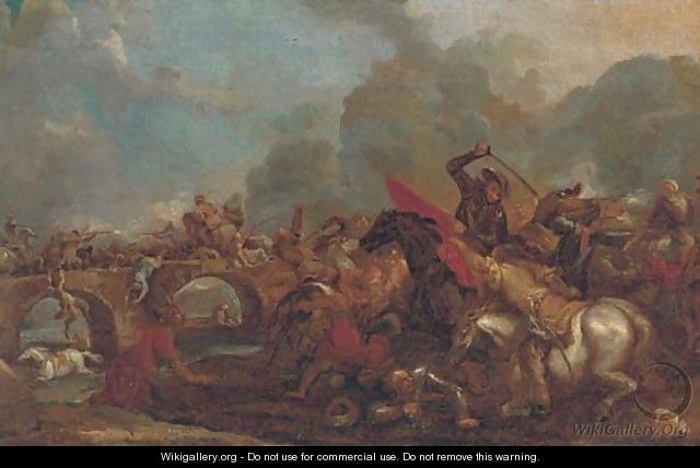 A cavalry skirmish between Christians and Turks - (after) Francesco Monti, Il Brescianino